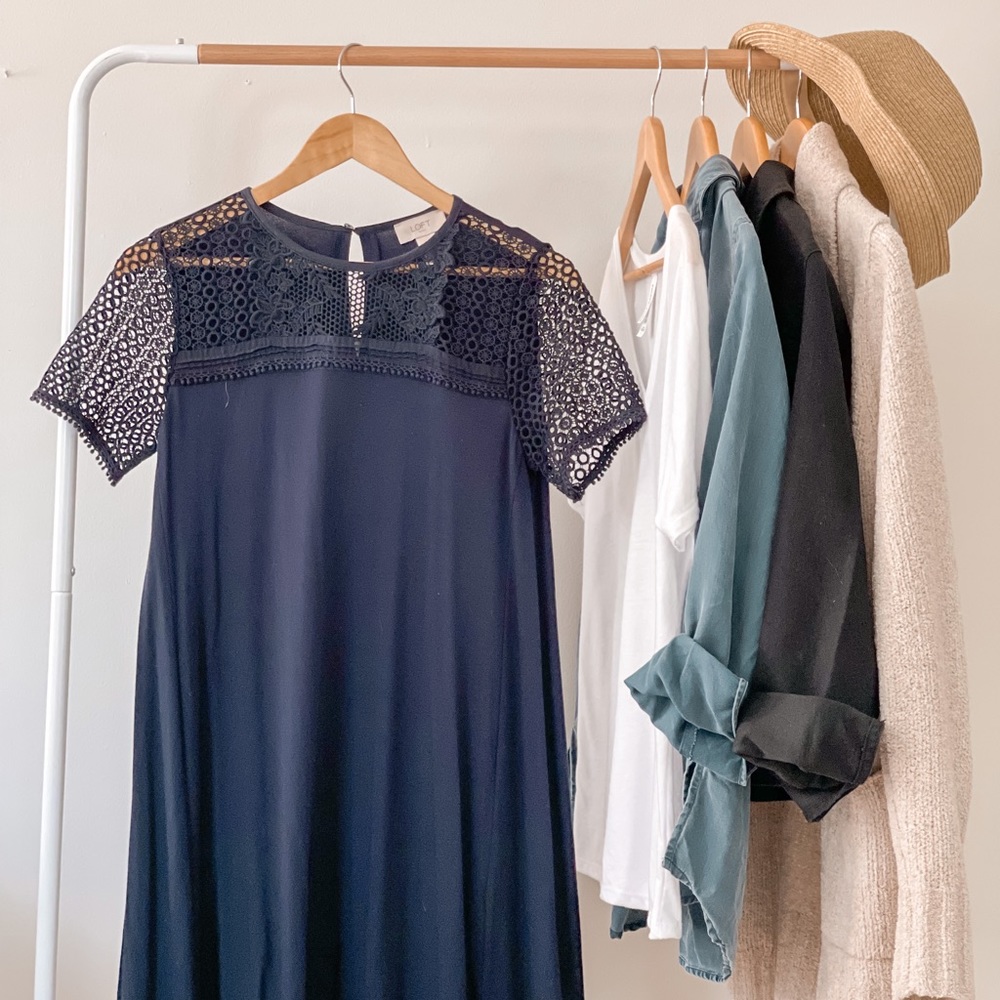 LOFT — Lace Swing Sun Dress — XS — Navy Blue